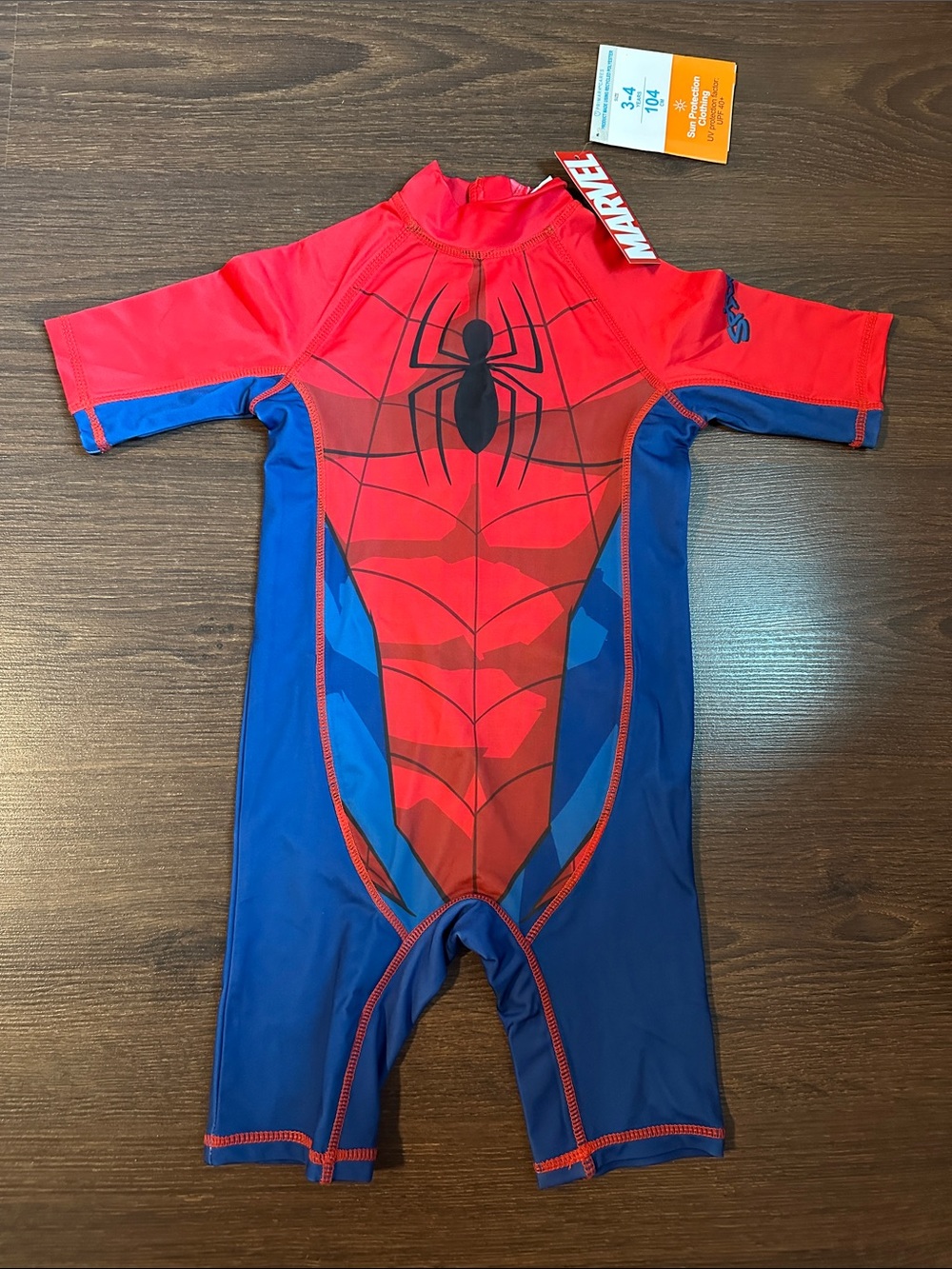 NWT Marvel Boys' Spider-Man Red & Blue Short-Sleeve Rashguard Swim size 3-4T